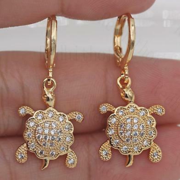 18kt Gold Filled Topaz Turtle Drop Earrings - Picture 1 of 3